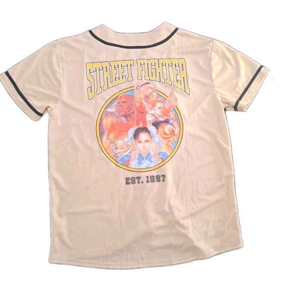 Street Fighter Baseball Jersey Button Up Men’s Size XL Black Video Game Capcom - Picture 2 of 8